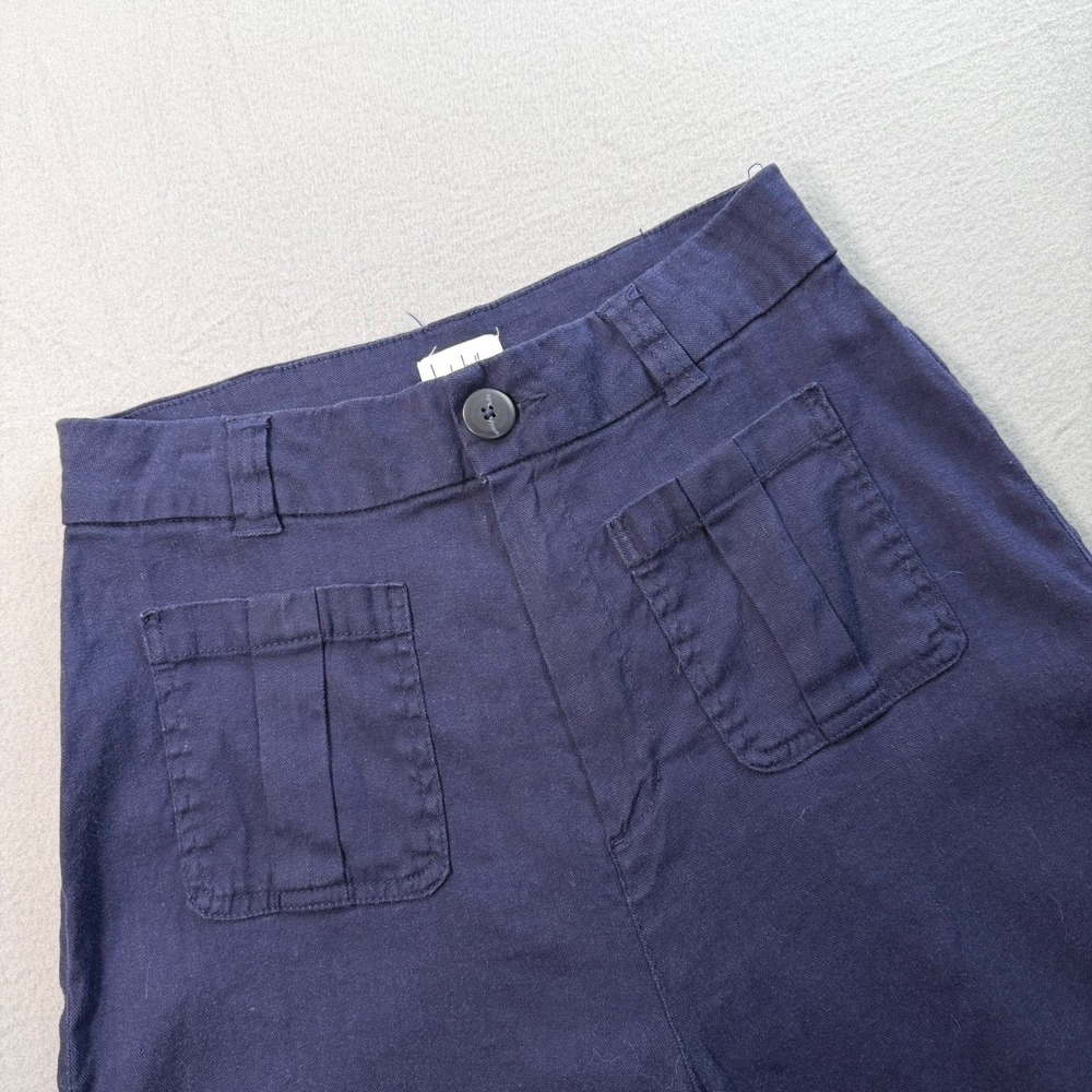 Nicole Miller Womens Navy Blue Linen Wide Leg Trouser Pants Sz 8 Coastal Office